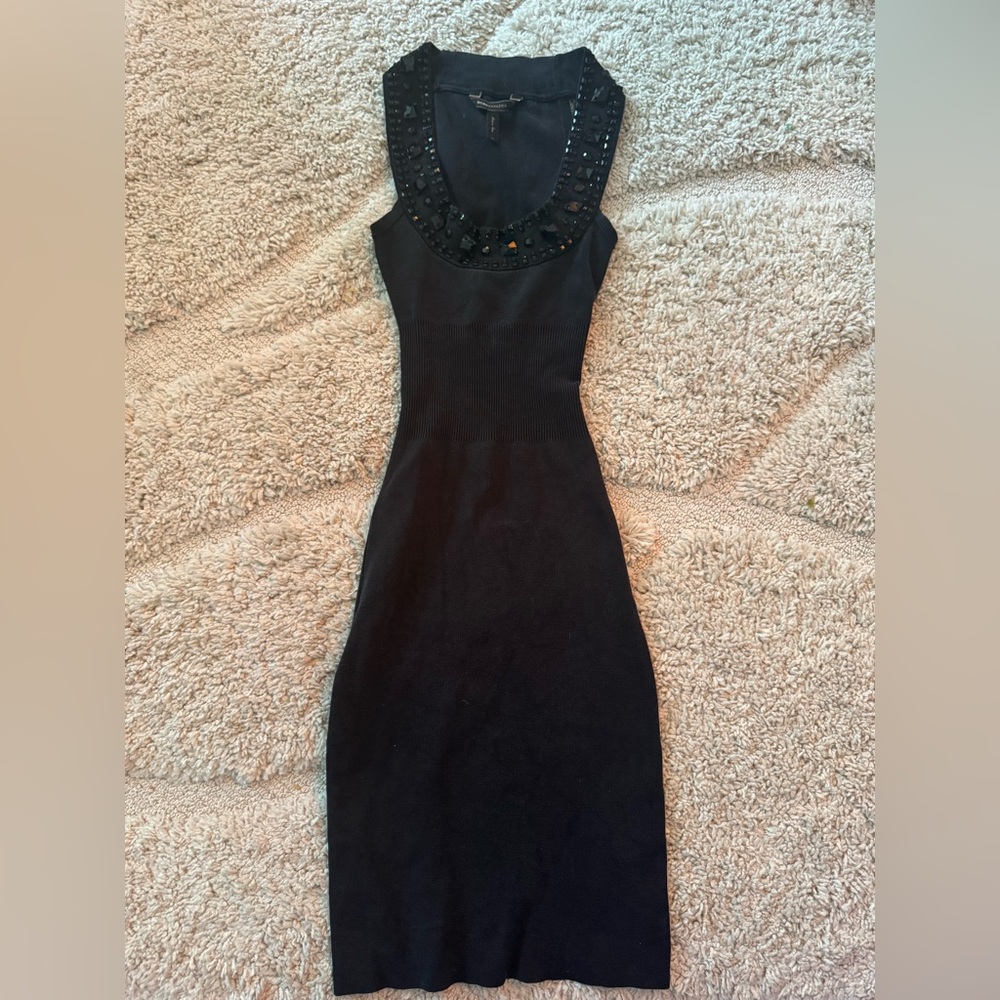 Vintage BCBGMaxAzria Black Embellished Bodycon Silk Dress LBD -Size XS -MSRP$268